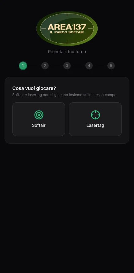 Prenotazione online di Area137: scelta tra softair e lasertag