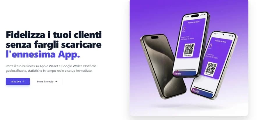 Pagina principale di Tesserando con le tessere fedeltà nel wallet del telefono